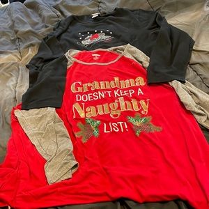 Bundle of 2 plus size Christmas T-shirts black one is size 2X, red one is 3X